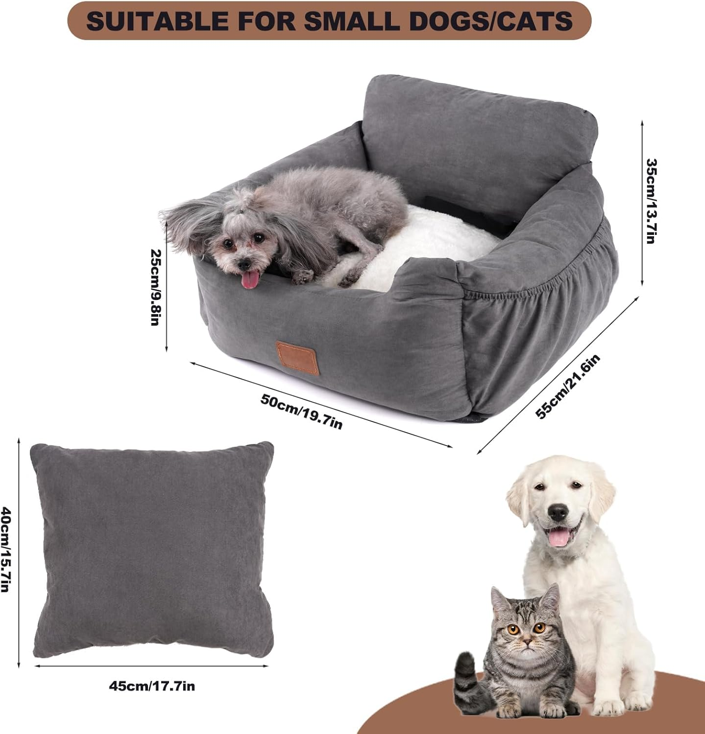 Small Dog Car Seat, Small Dog Car Seat, Washable and Stain-Resistant Dog Car Seat for Small Dogs, Safety Seat, High-Quality Fabric with Storage Bag, Grey