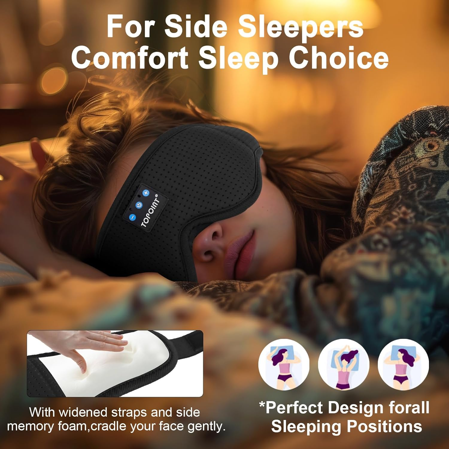 Sleep Headphones, TOPOINT 3D Eye Mask with Bluetooth 5.4 Headphones, Blackout Sleeping Eye Mask Wireless Earbuds Earphones with Microphone HD Speakers for Side Sleepers Men Women Travel Gifts image number 7