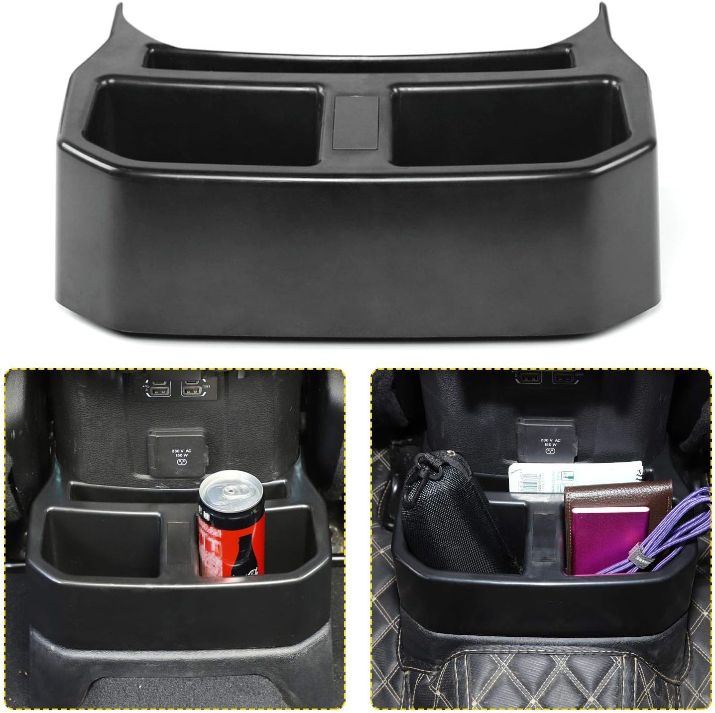 Jecar Backseat Cup Holder Floor Console Mounted Drink Holder Rear Storage Organizer Interior Accessories Compatible with Jeep Wrangler 2018-2023 JL JLU & JT Truck