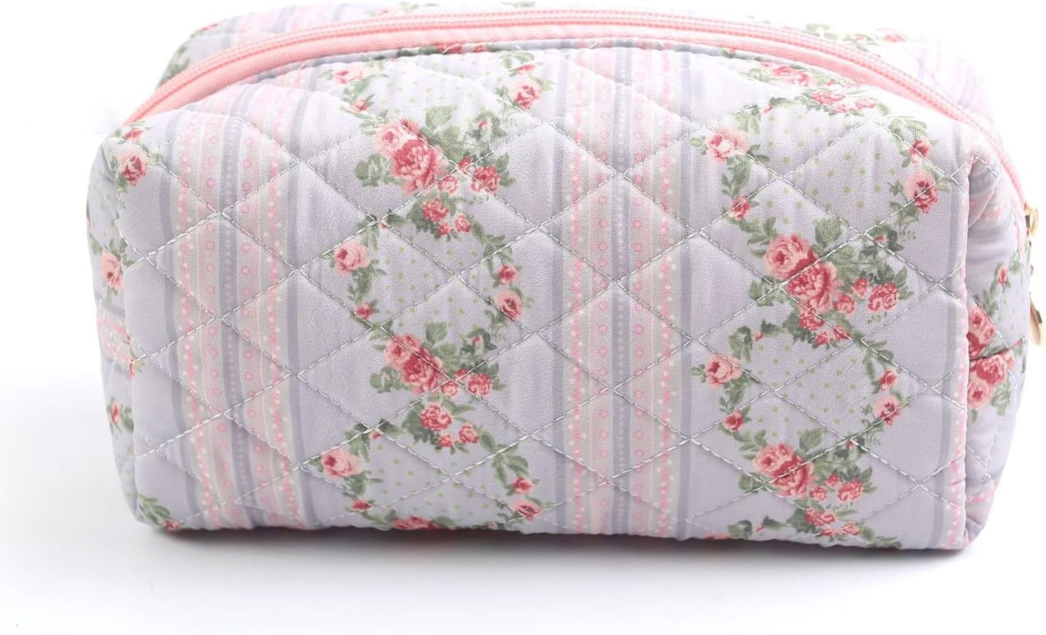 Floral Makeup Bag, Cute Quilted Makeup Toiletry Bag, Zipper Cosmetic Pouch, Daily Travel Use Skincare Bag, Multipurpose Organizer Bag, Blossom Blush Pink, Cute