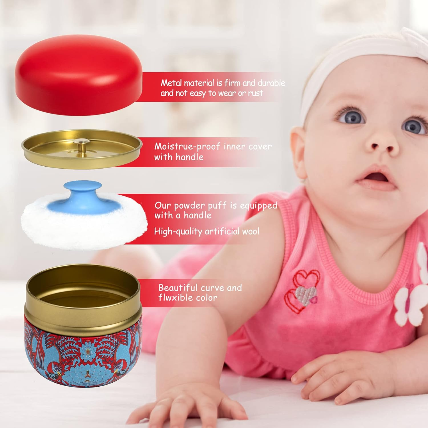 WEMEGA Body Powder Case with Powder Puff and Tea Box for Baby and Women - Travel Size (Abstract Totem) image number 3