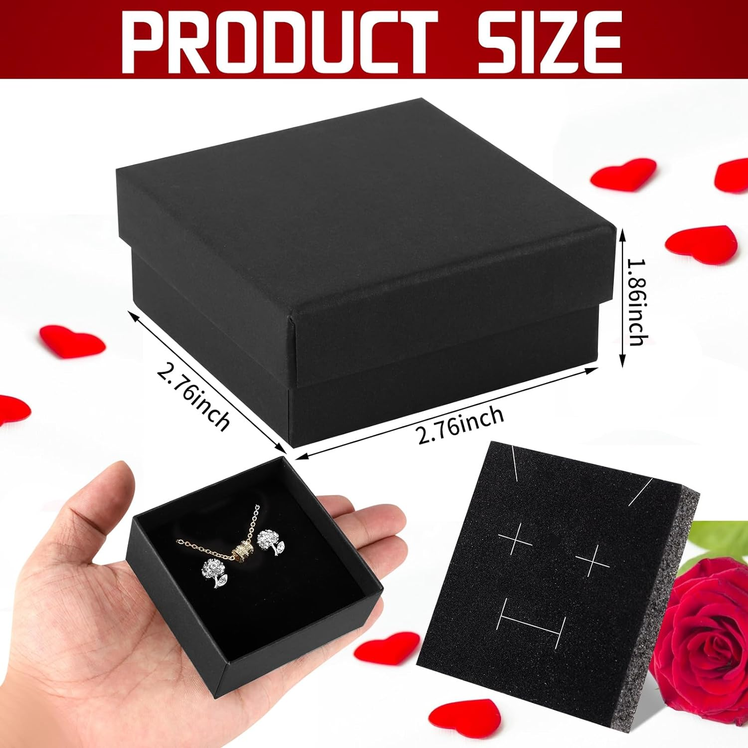 WSICSE 24Pcs Jewelry Gift Boxes - Black Small Packaging for Jewelry Storage, Cotton Filled Cardboard for Earrings, Rings, Necklaces - Valentine'S Day, Mother'S Day image number 1