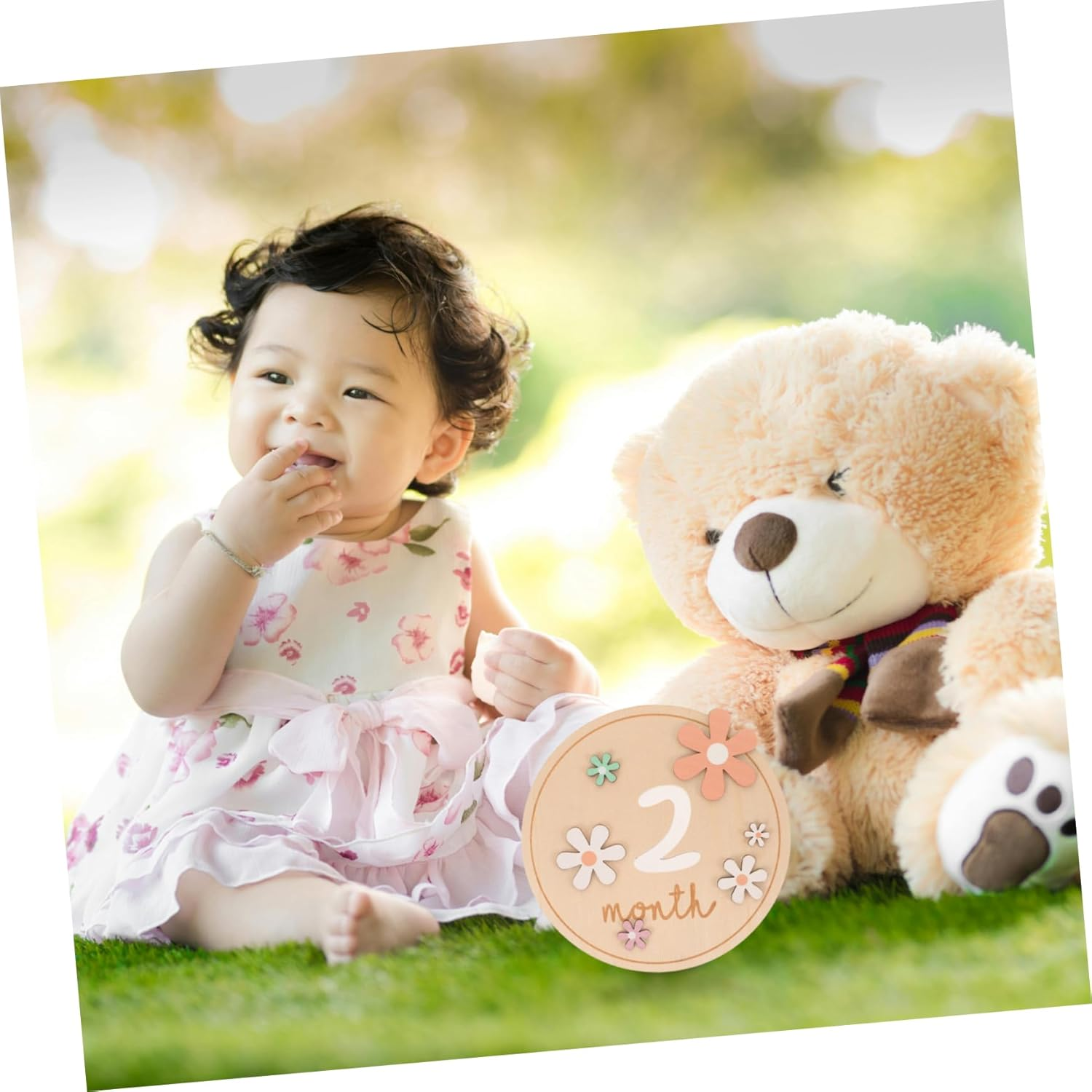 HANABASS Milestone Cards Wooden Monthly Announcement Discs for Newborn Photography Props Lightweight Decor for Showers and Gender Reveals Boxed image number 4