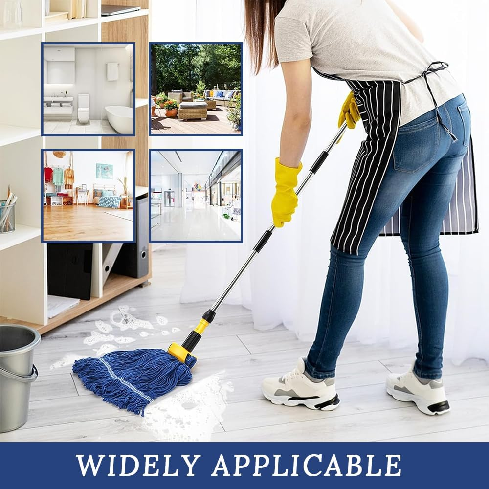Commercial Mop, Long Handle Heavy Duty Loop Cord, Industrial Cotton Dust Removal Tool with Spare Mop Heads, Suitable for Warehouse, Workshop, Garage, Office and Home Floor Cleaning image number 1