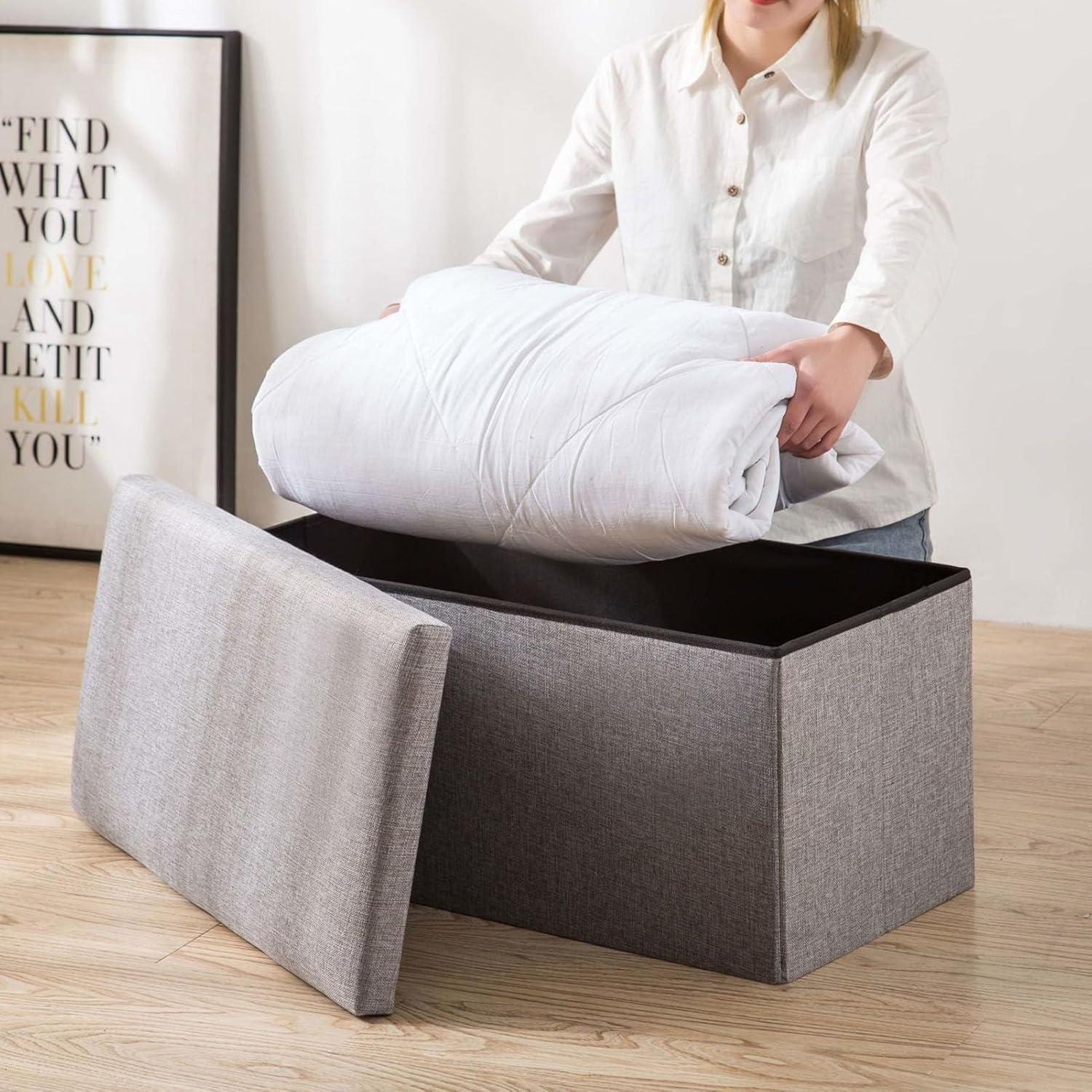 Storage Footrest, Space-Saving Ottoman with Storage, Foldable Fabric Stool for Bedroom or Living Room (Small 13.5X18.5Cm)