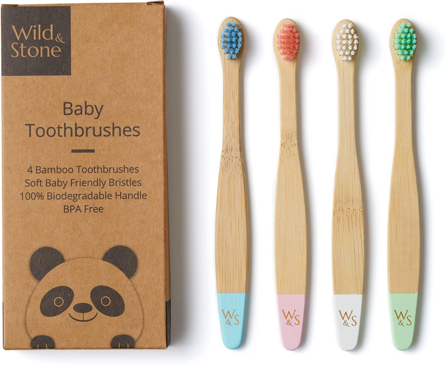Wild & Stone Organic Baby Bamboo Toothbrushes | 4 Pack | Soft Bristles | 100% Compostable Handle | BPA Free | Vegan Baby Toothbrushes (White)
