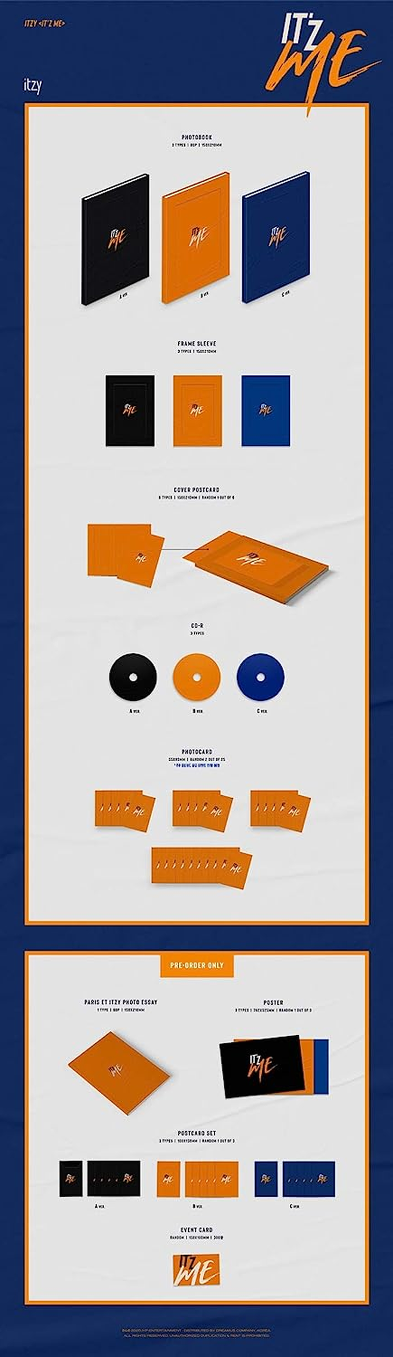 ITZY 'It'Z Me' 2Nd Mini Album Random Version Cd+80P Photobook+1P Cover Postcard+2P Photocard+Message Photocard Set+Tracking Kpop Sealed