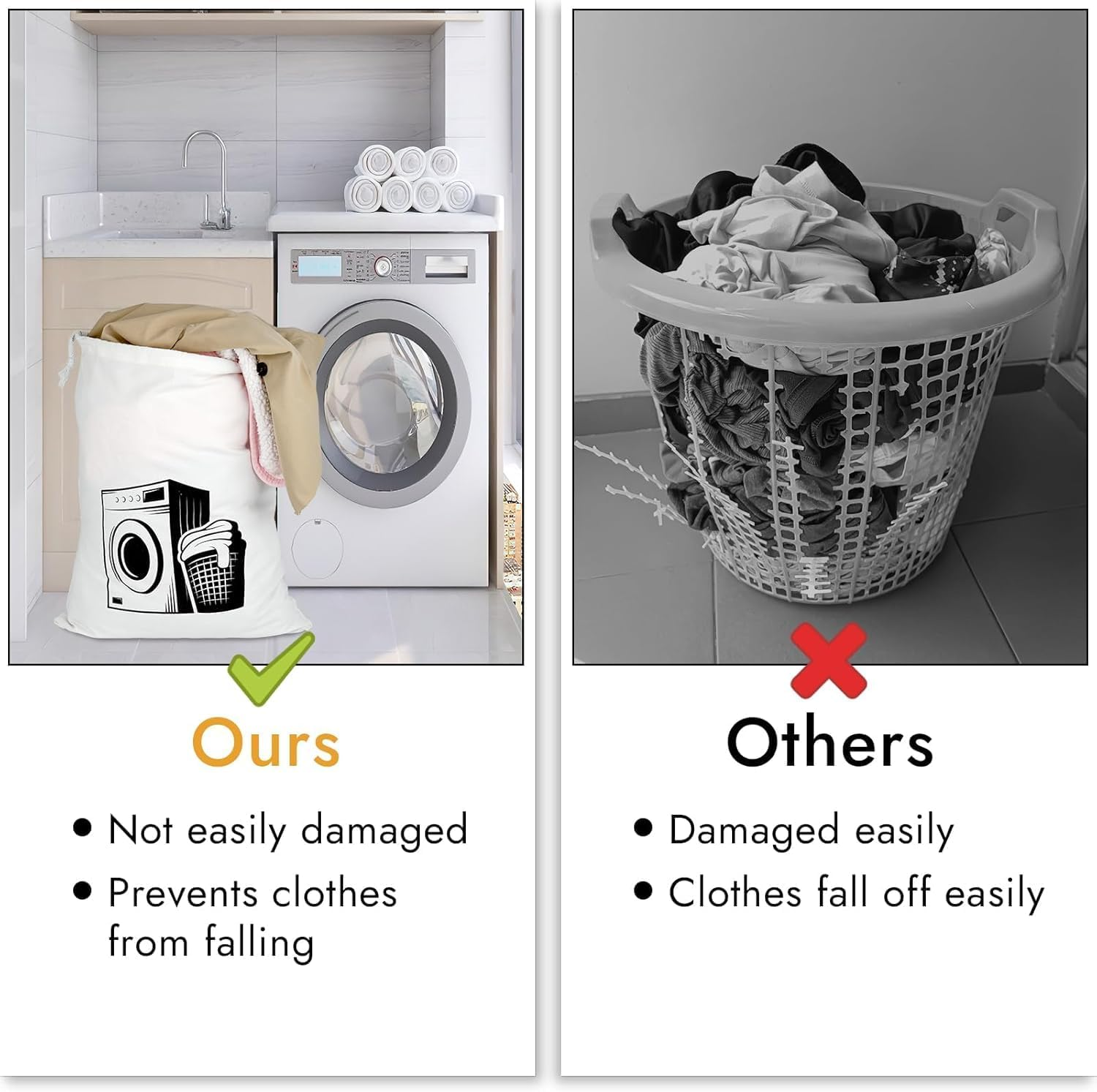 Pack of 2 Laundry Bags Travel, Cotton Laundry Bag Travel, Large Bag with Drawstring, Reusable Laundry Bag Dirty Laundry, Foldable Bag for Clothes Storage, 60 X 50 Cm(White)