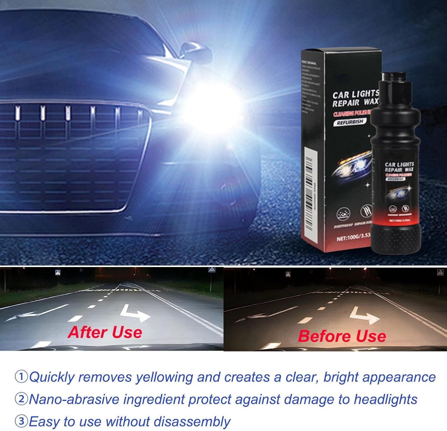 Moreeulsi Car Headlight Cleaner | 120Ml Headlamp Restoration Kit for Scratch Repair | Deep Cleaning Automotive Restorer for RV Night Driving Truck Drivers SUV Road Trip Maintenance