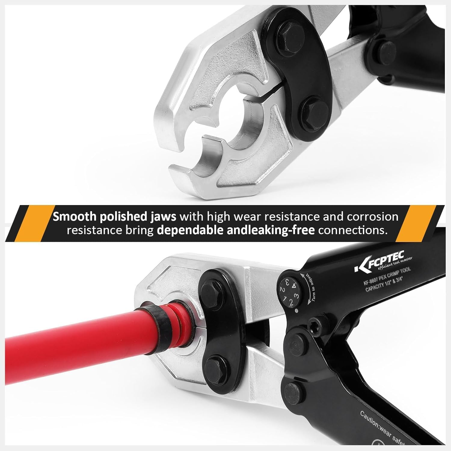 KF CPTEC 1/2" & 3/4" PEX Crimping Tool with Go/No-Go Gauge, Suitable for Copper Crimp Rings, Complies with ASTM F1807 Standard image number 1