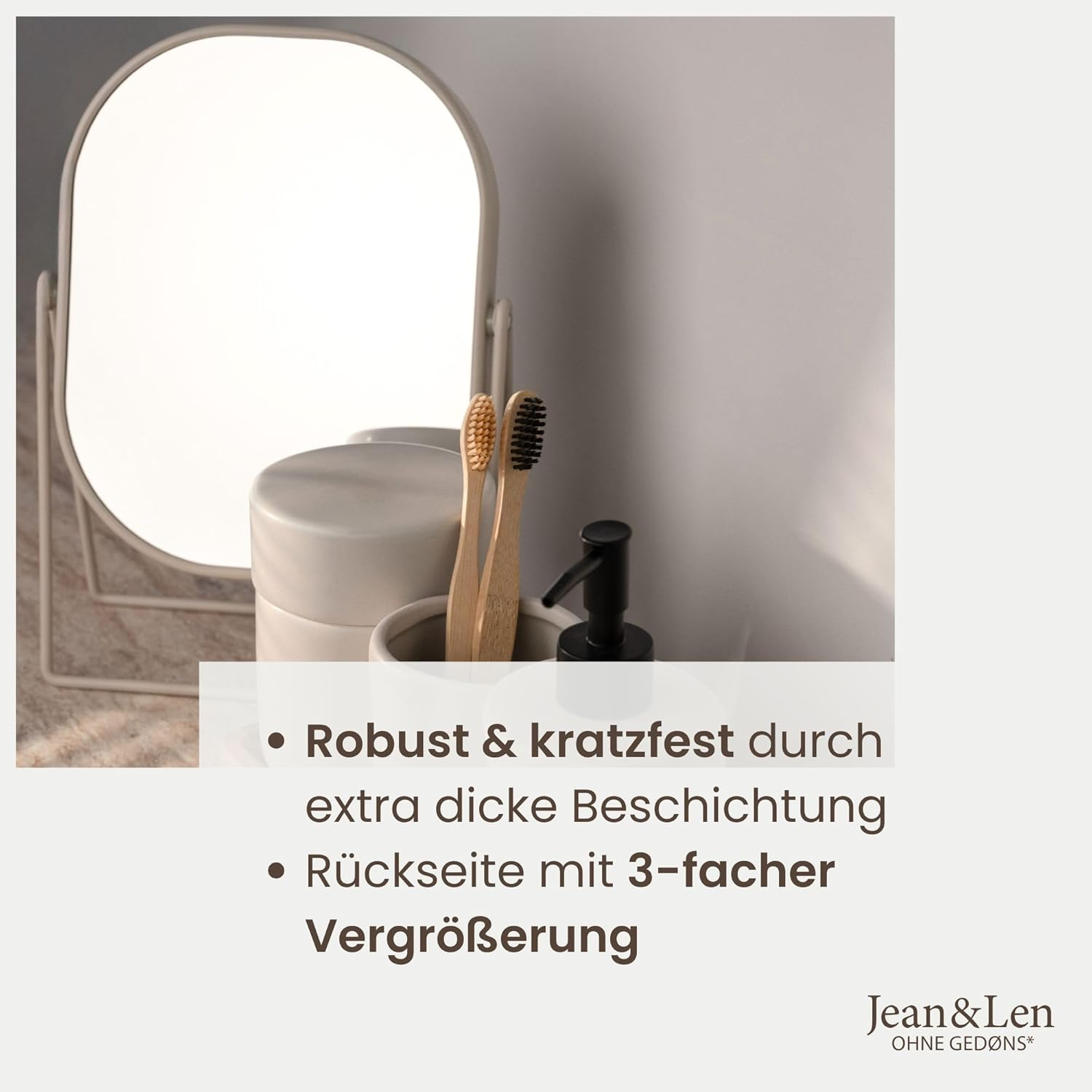 Jean & Len 20X27Cm Iron Vanity Mirror - Heavy Duty & Scratch Resistant - Matte & Stylish Finish - 3X Magnification Back - Oval Small Mirror image number 4