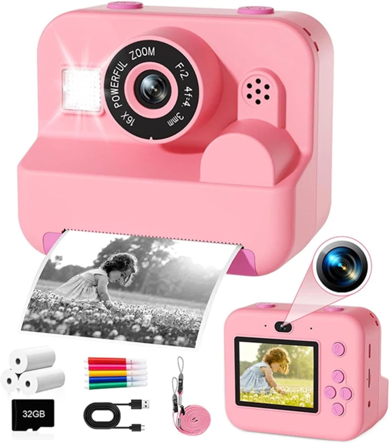 Kids Camera Instant Print, 1080P HD Instant Printing Camera with 3 Rolls Printing Paper & 32GB Card, Selfie Digital Camara for Kids, Ideal Toys Gifts for Boys & Girls Age 3-14 (Purple)