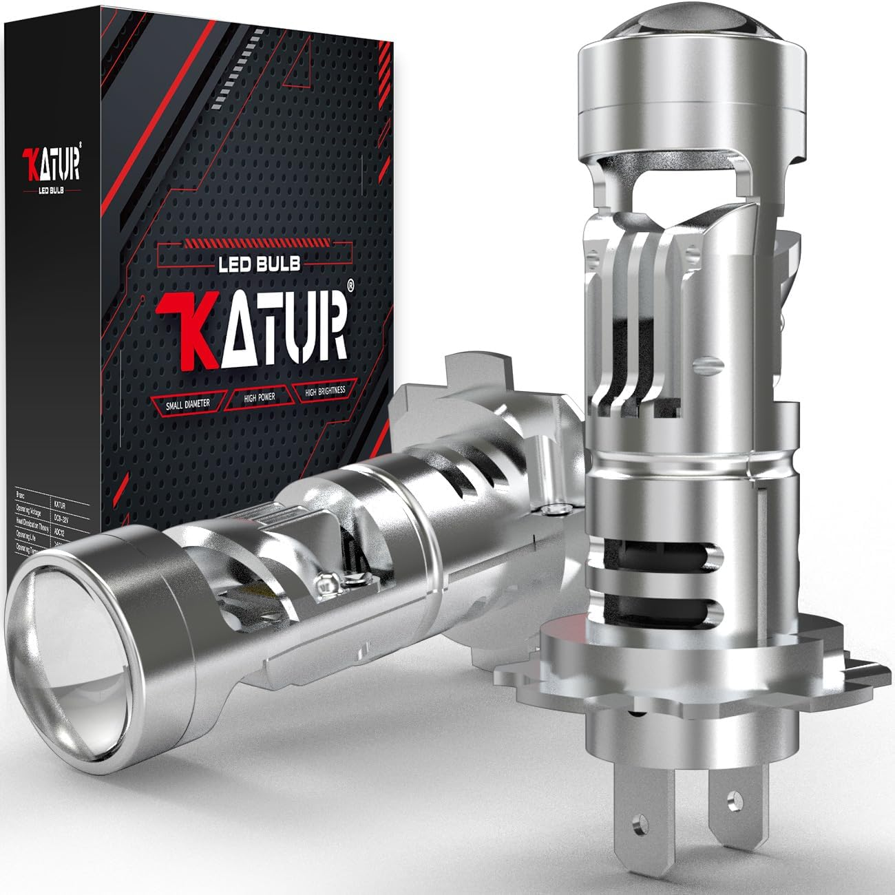 H7 LED Headlight Bulbs, KATUR Upgraded 800% Ultra Brightness 30000LM 6000K Xenon White Real 1:1 Mini Size Plug and Play H7 LED Bulbs with Projector Lens, Pack of 2 image number 3