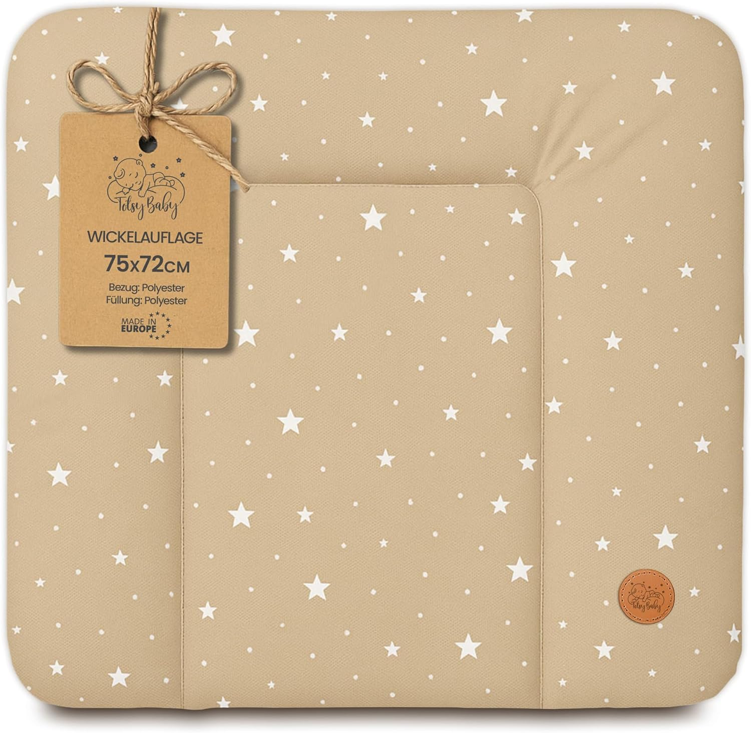 Changing Mat Washable and Waterproof 75 X 72 Cm - Changing Mat for Laying on Changing Table Changing Table Changing Table or Washing Machine Changing Mat 75 X 72 Cm Beige with White Stars image number 2