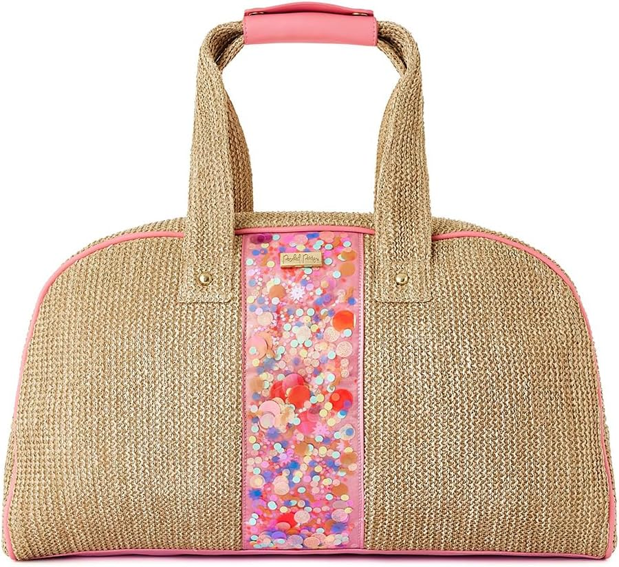Packed Party Woven Weekender Duffle Bag, Cute Overnight Travel Luggage, Travel Bags for Women, Great for Ladies at the Gym, Airlines, Travel, Hospital Visits and Work, Pink, Confetti