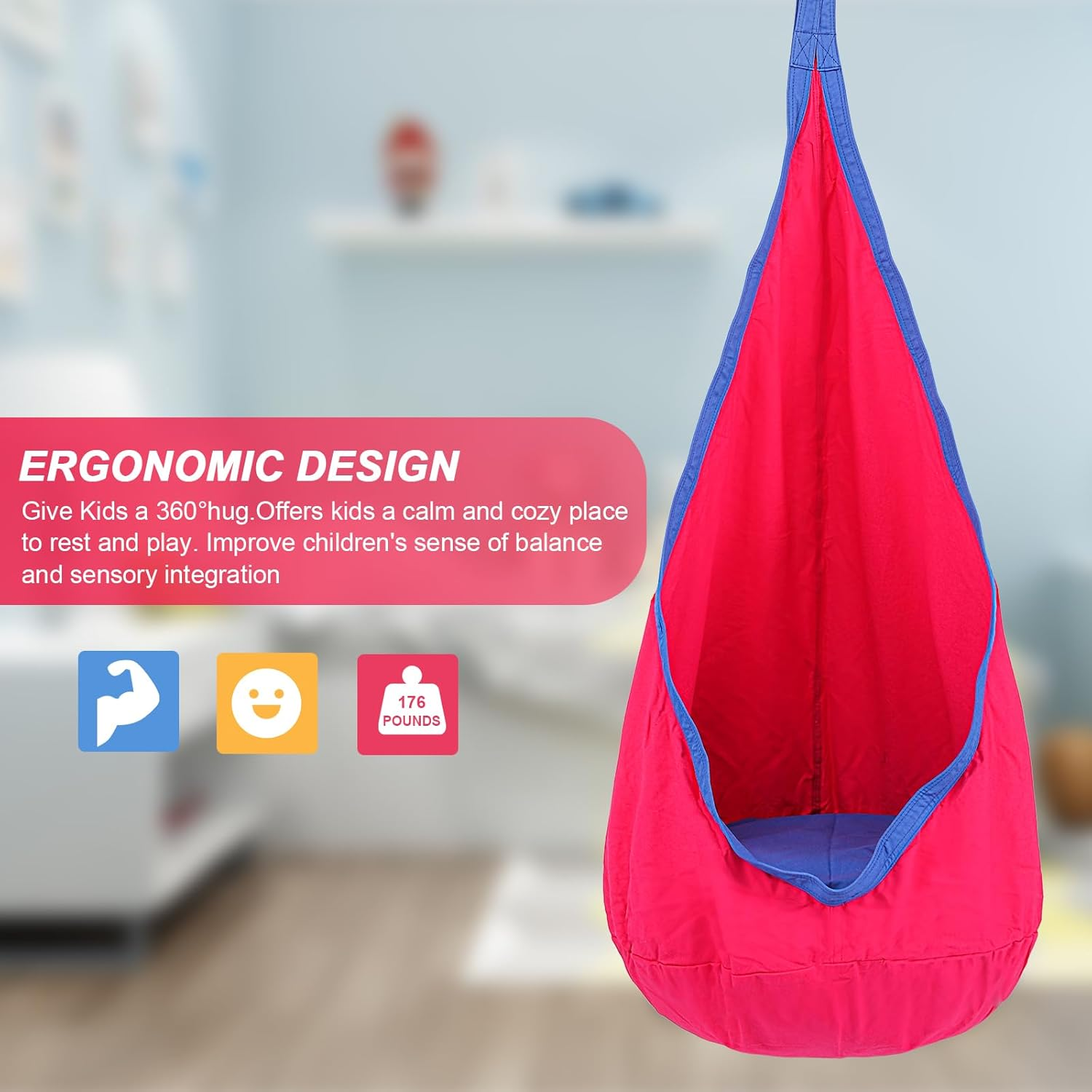 YAERSI Kids Pod Swing Seat Child Hammock Chair with PVC Inflatable Cushion for Indoor and Outdoor Use Durable Portable image number 3