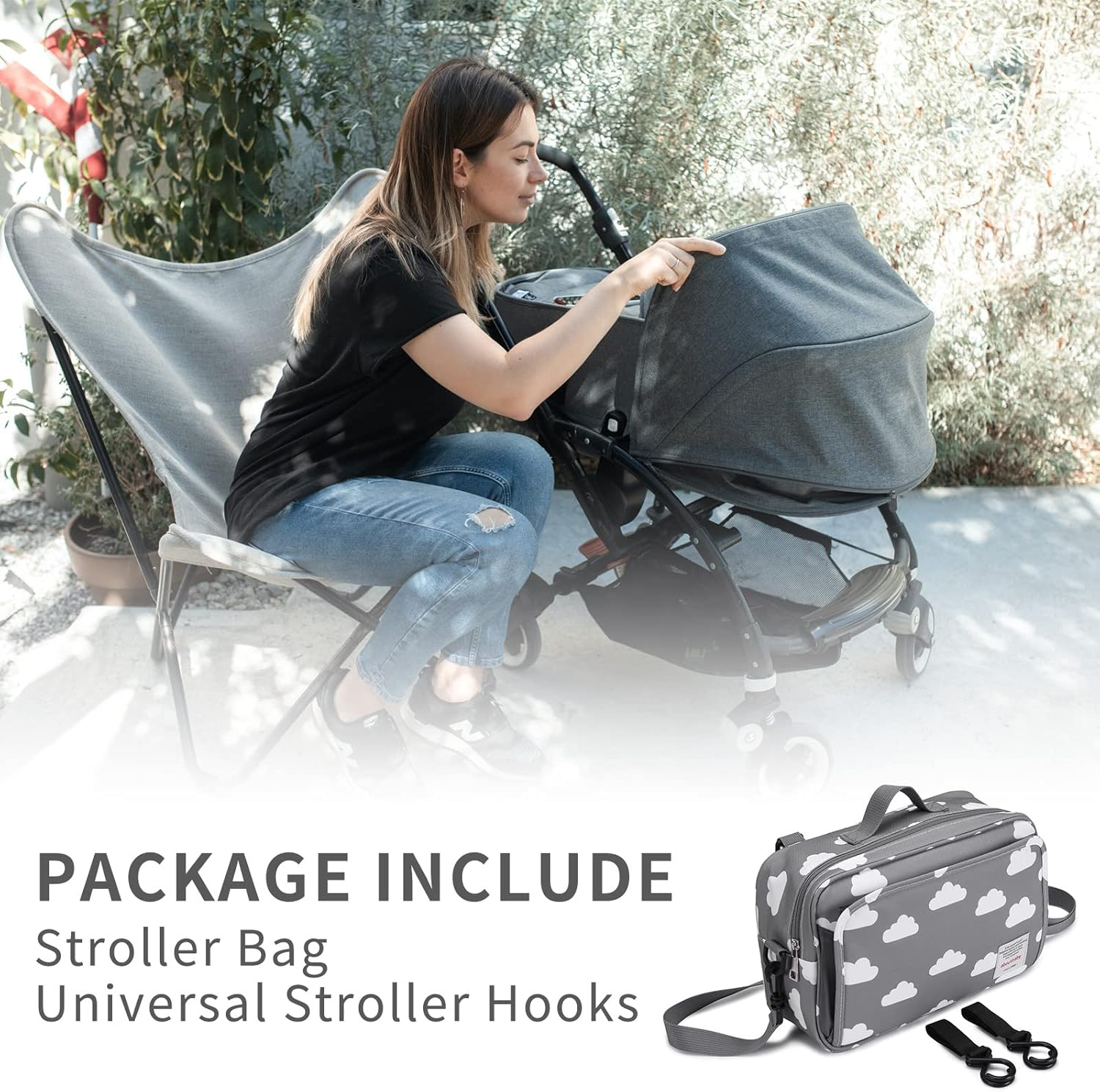 Small Diaper Bag, Stroller Organizer Bags for Baby with Insulated Pocket, Stroller Hooks and Adjustable Strap,Universal Mini Diaper Tote Bags Fit All Strollers, Gray