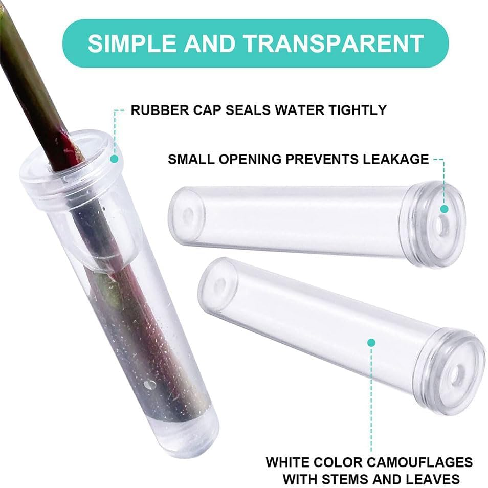 100 Pack Floral Water Tubes,Plastic Water Tubes for Floral Flower Vials for Single Stem Roses,Buds,Bouquets &ndash; Standard Style,(Transparent) image number 4