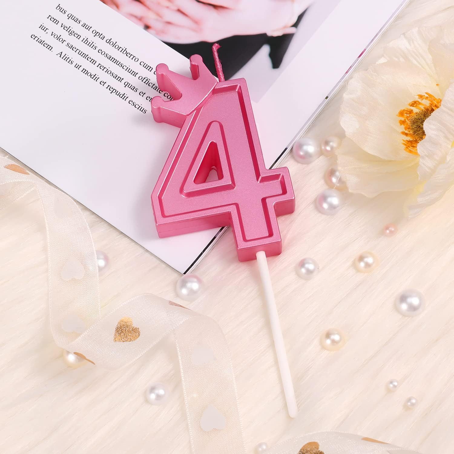 3 Inch Birthday Number Candle, 3D Number Candle with Crown Decor Large Cake Topper Number Candles for Birthday Cakes Wedding Anniversary Graduation Festival Party (Pink, 4) image number 5