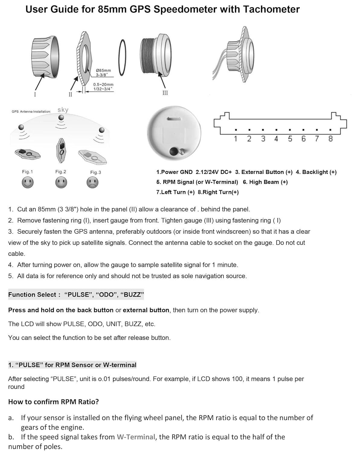 ELING 85Mm 2In1 GPS Speedometer with Tachometer 0-200KM/H 8000RPM with Backlight for Car Motorcycle ATV UTV image number 1