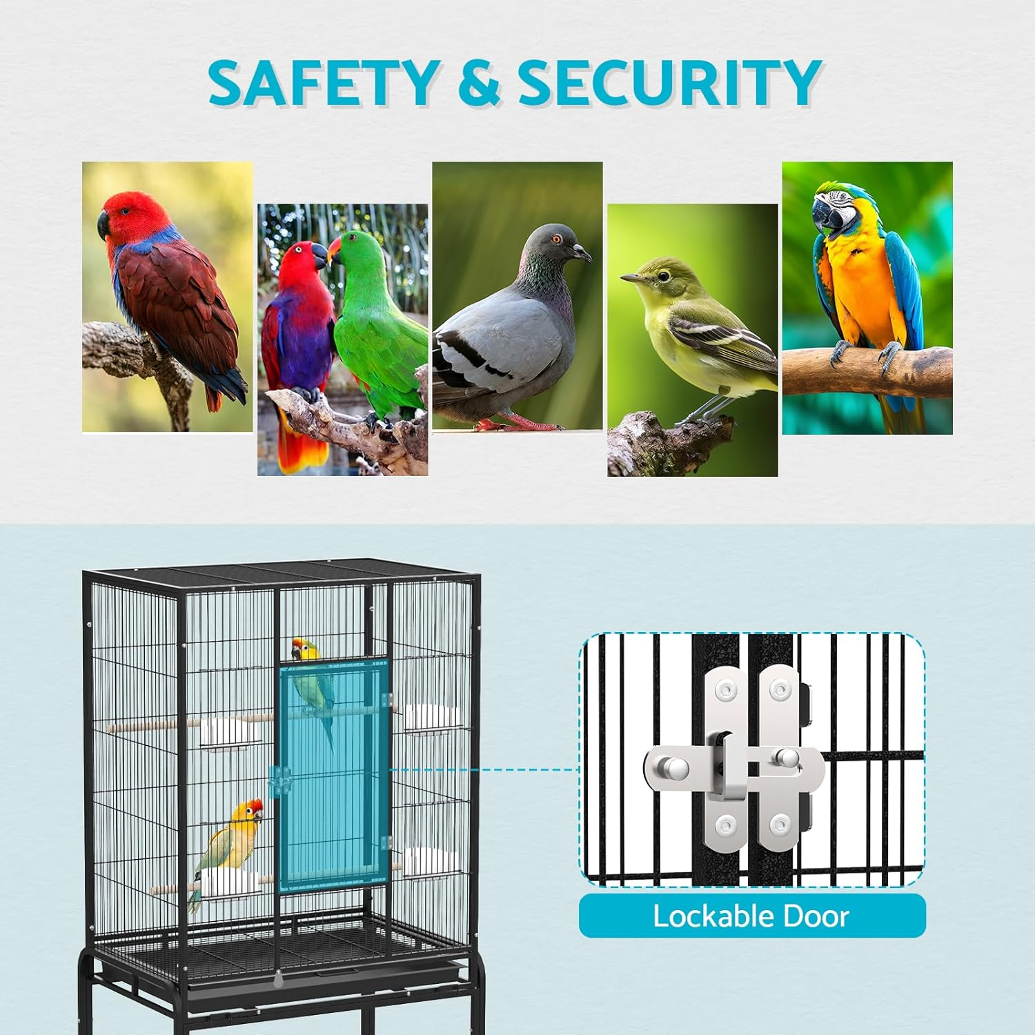 Advwin Bird Flight Cage, 66 X 43 X 135Cm Large Wrought Iron Budgie Aviary with Removable Tray, Rolling Stand Parrot Cage with 2 Perches for Cockatiels Pet Birds Parakeet Lovebird Canary Finch image number 2