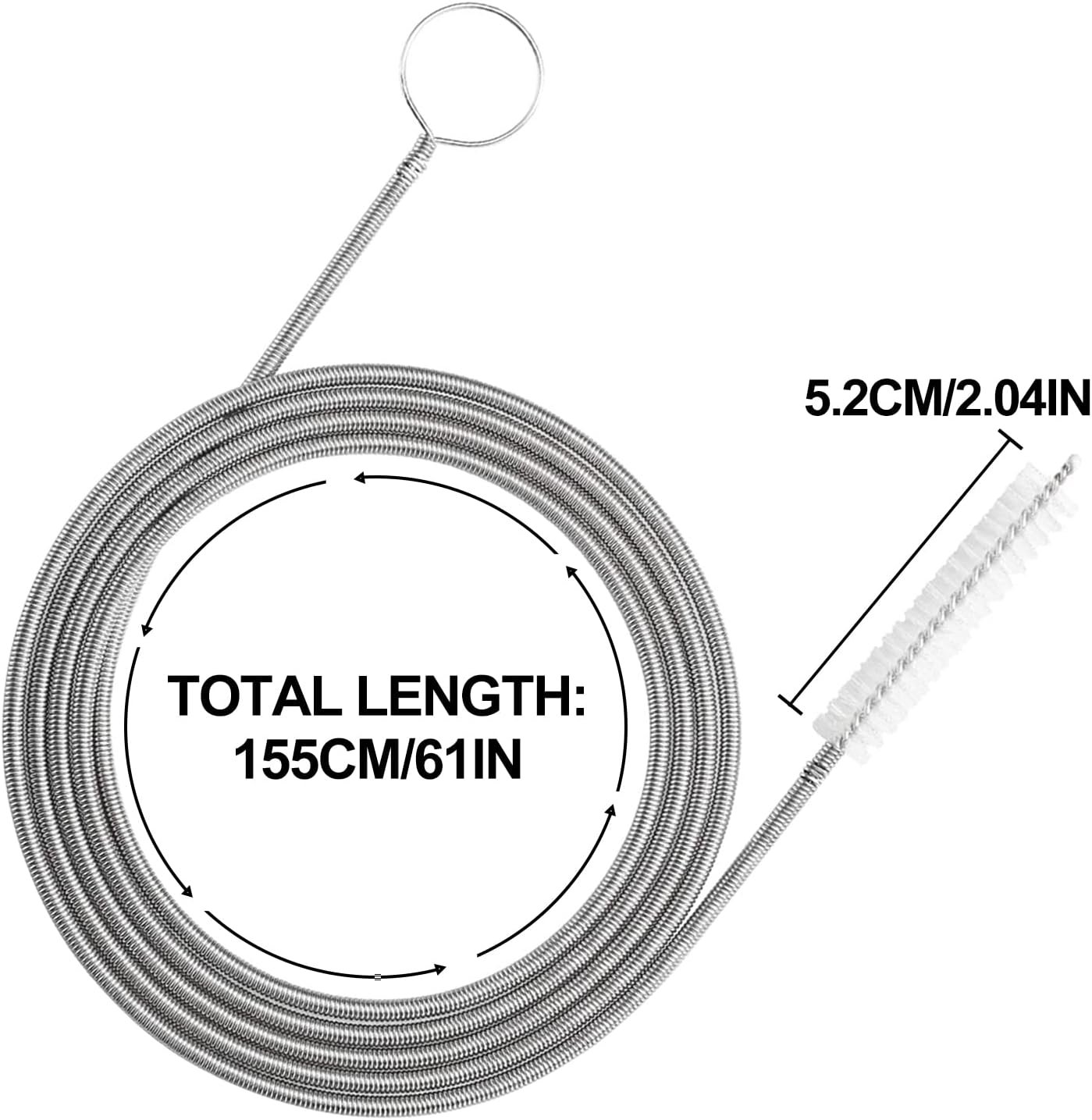 BOROLA 59 Inch Tube Cleaning Long Brush，1.5M Nylon Drainage Spring Portable Straw Brush, for Cleaning Feeding Tubes and Conduit (White) image number 1
