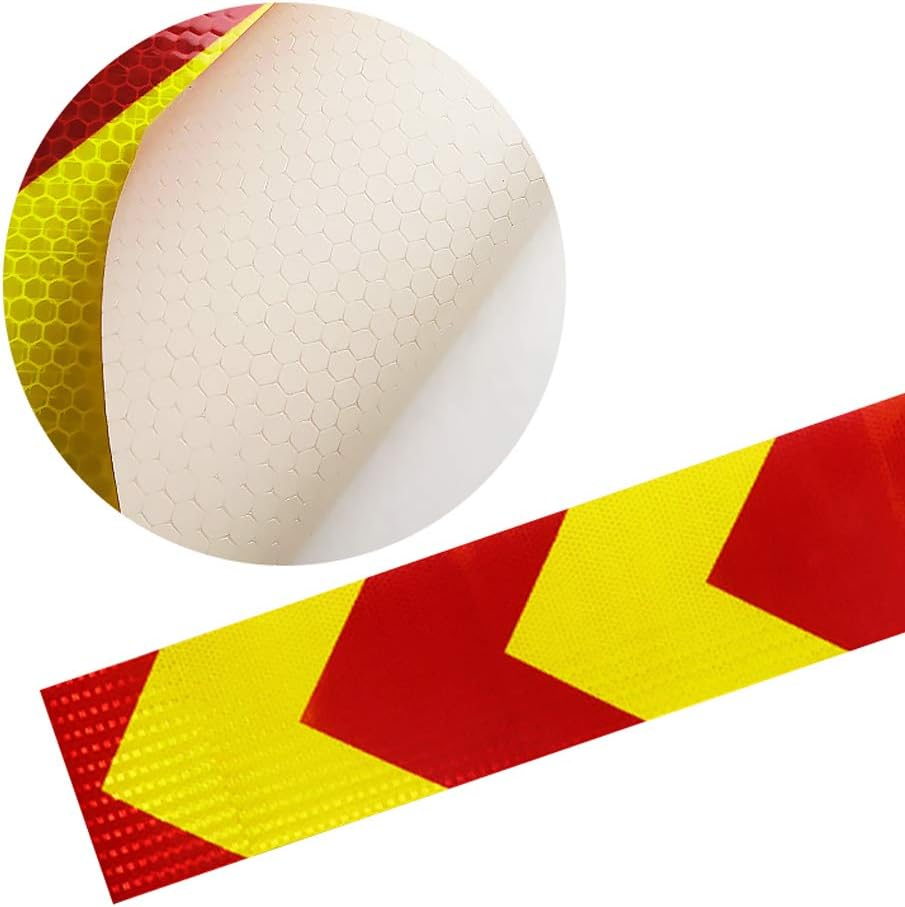 Reflective Tape, 2Pcs 3M*50Mm High Intensity Prismatic Waterproof Arrow Shape Reflective Safety Warning Tape Vinyl Roll Self-Adhesive Security Marking Tape (Red&Yellow) image number 4