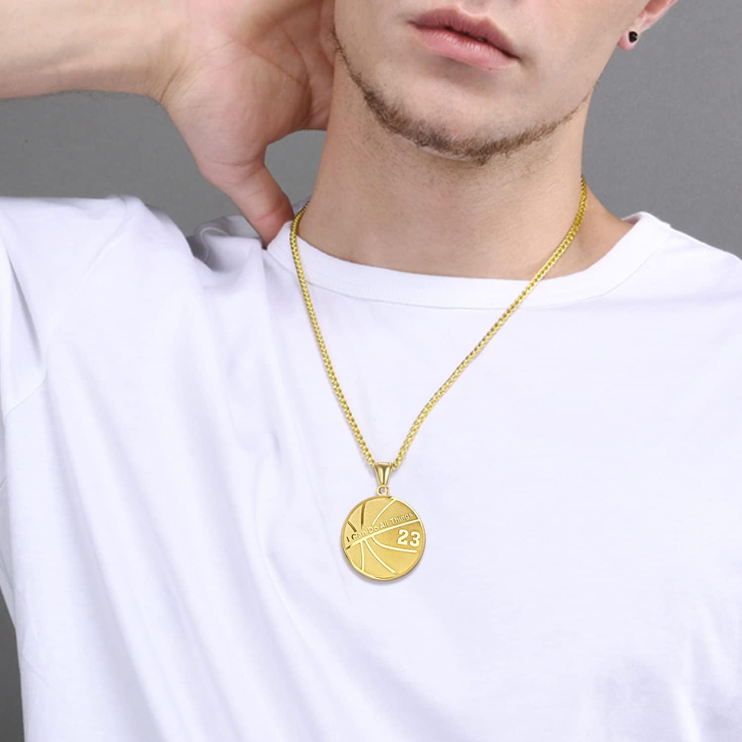 XOYOYZU Basketball Number Necklace for Boys Gold Stainless Steel I Can Do All Things Pendant Sport Jewelry Basketball Gifts for Men 50 image number 3