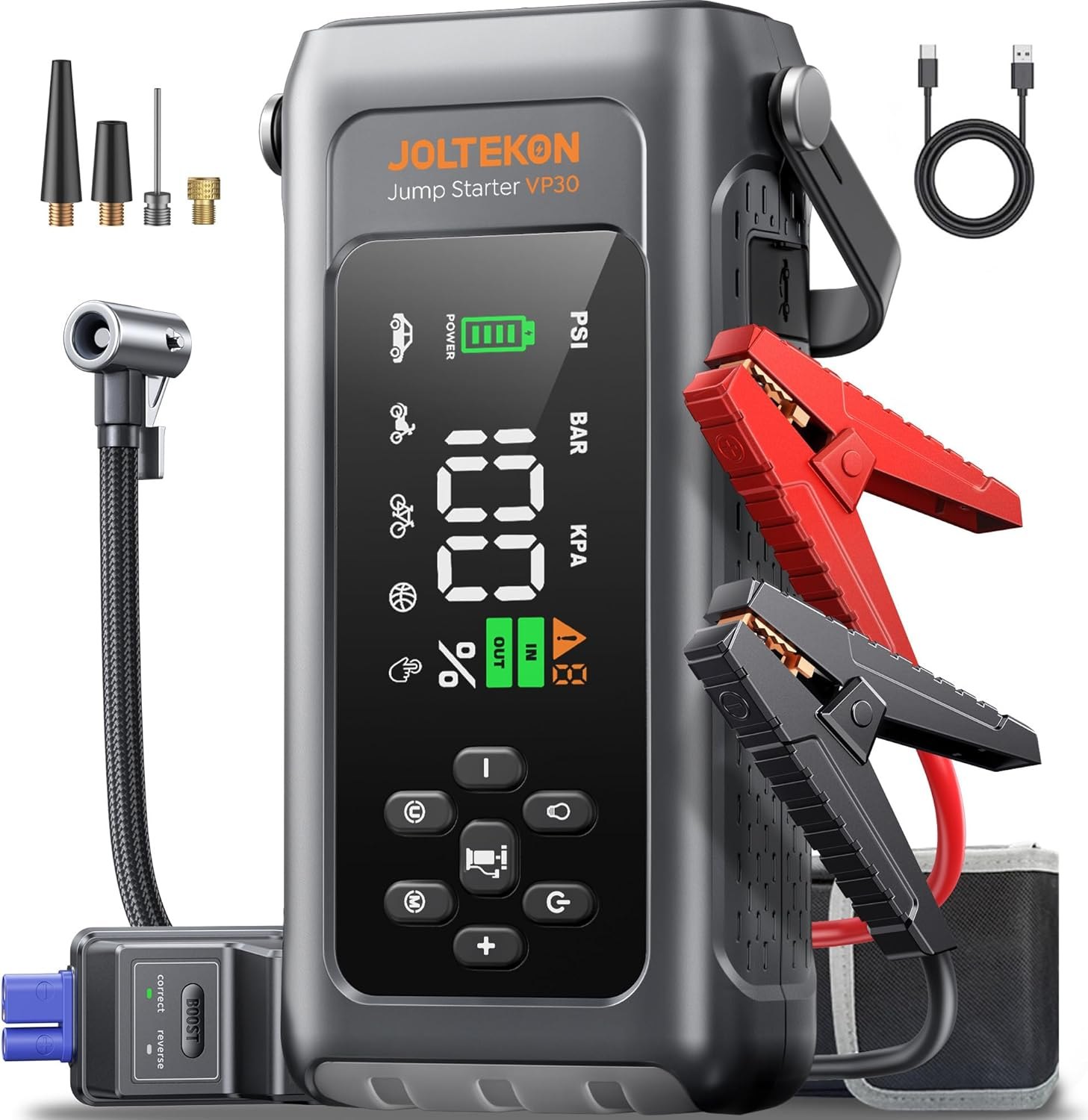 Jump Starter with Air Compressor, 4000A Peak 150PSI Car Battery Jump Starter for All Gas/ 10L Diesel Engines, 12V Jump Box Car Battery with Auto-Shutoff Tire Inflator, Jumper Cables and Light