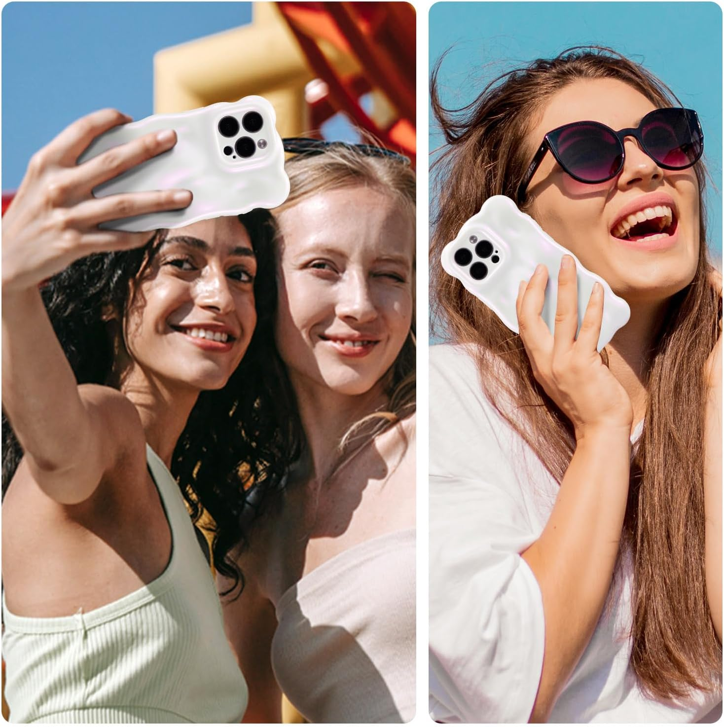 UEEBAI Case for Iphone 14 Pro 6.1 Inch, Cute Solid Color Curly Wave Shape Shockproof Soft Bumper Phone Case, Candy Water Ripple 3D Silicon Slim Pretty Case Aesthetic Cover, Glitter Pink image number 2