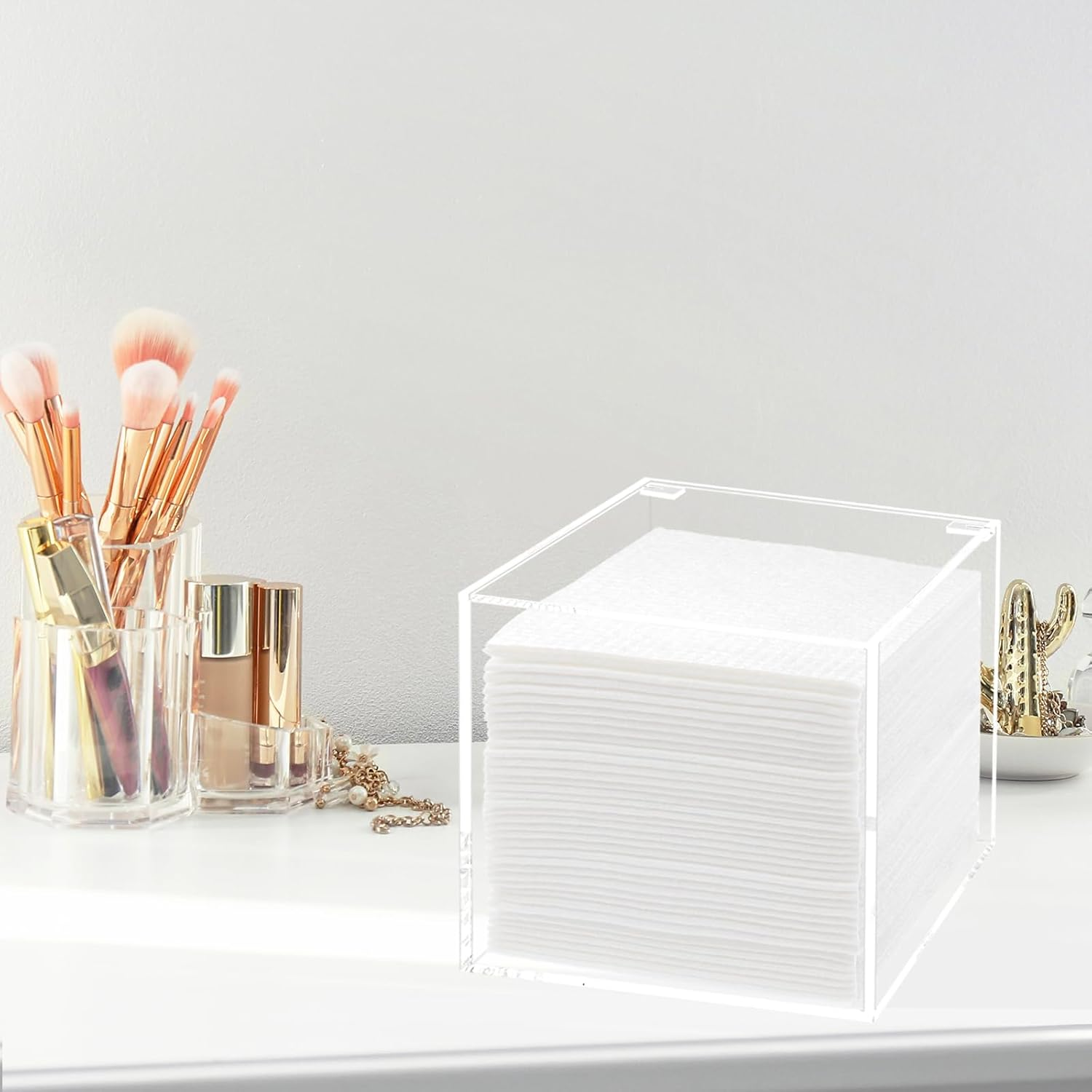 DELIPPLY Face Towelettes Disposable Holder, Disposable Face Towel Container Acrylic, Facial Towels Storage Box, Clear image number 2