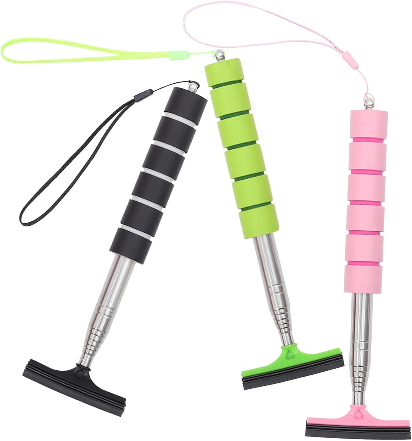 HORIALENCE Car Windscreen Cleaner Squeegee 3Pcs Set Retractable Rearview Mirror Window Cleaner Tool for Automotive Glass Exterior Care in Black, Green, and Pink image number 3