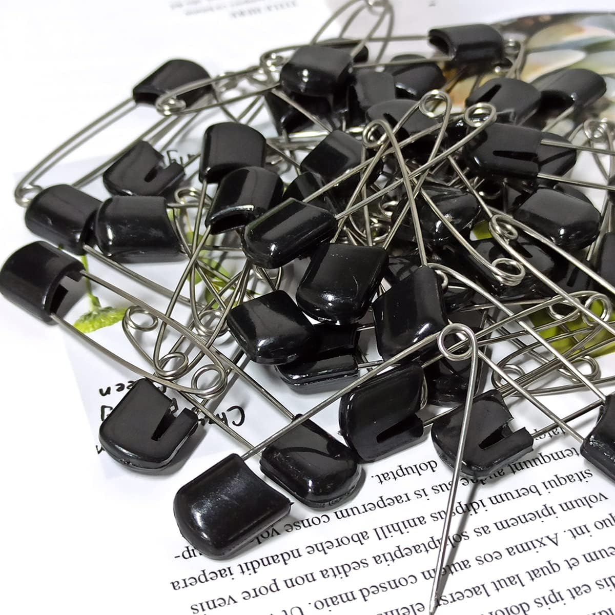 50 Pcs Diaper Pins, Plastic Head Safety Pin with Safe Locking Closures (Black) image number 1