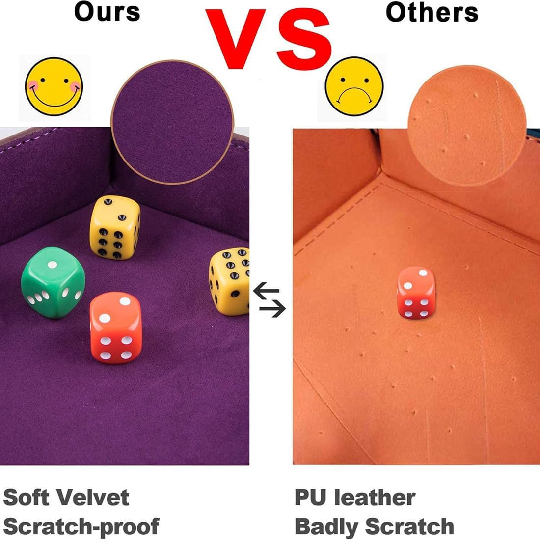 4 Pieces Dice Tray Set, Foldable Dice Rolling Tray PU Leather Dice Holder Dice Tray, Non-Scratch Dice Organizer Case for Dice Games like RPG, DND and Other Table Games image number 4