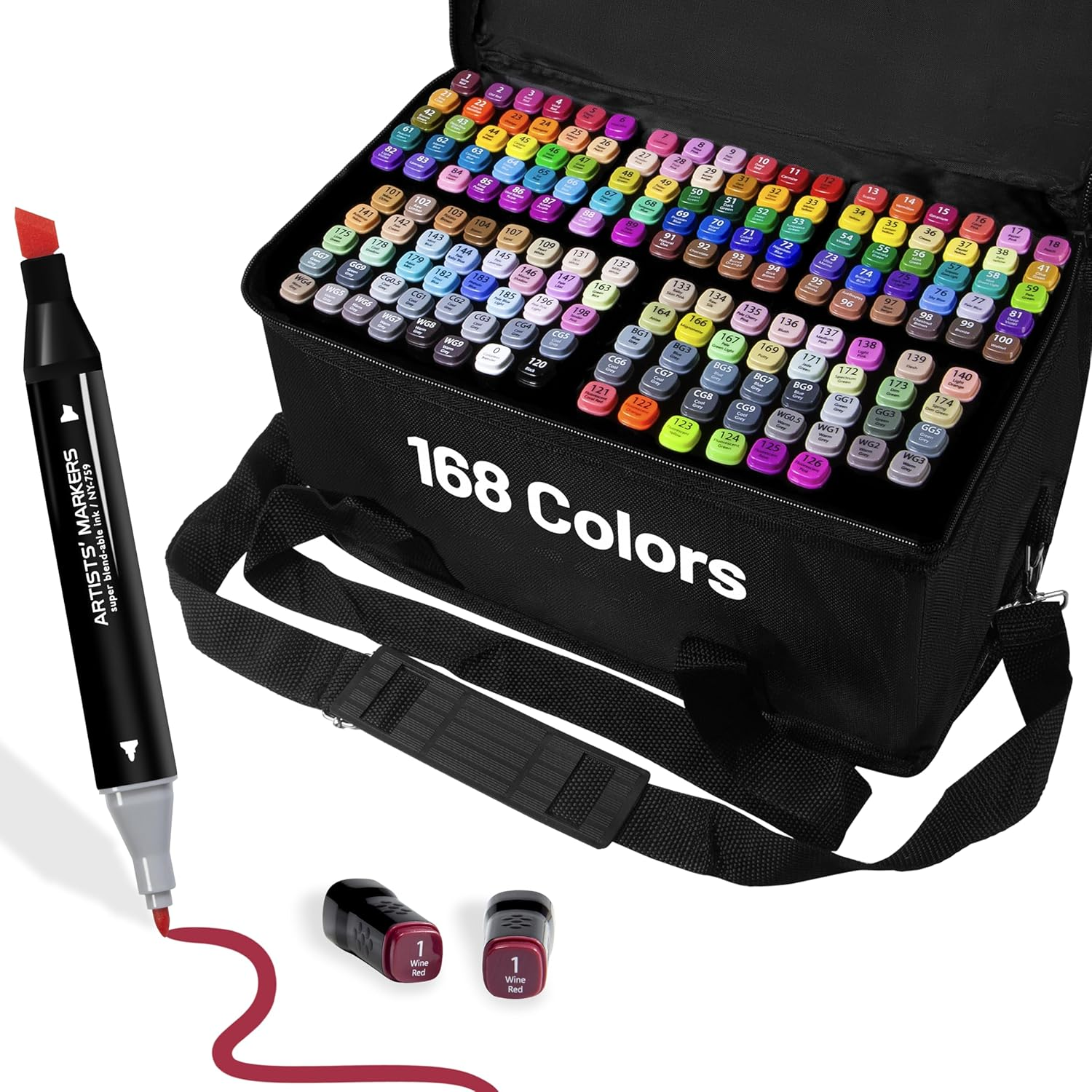 168 Colors Alcohol Markers with Carrying Case,Dual Tip with Fine and Chisel Tip Art Markers for Coloring, Painting, Illustration, Sketching, Card Making image number 1