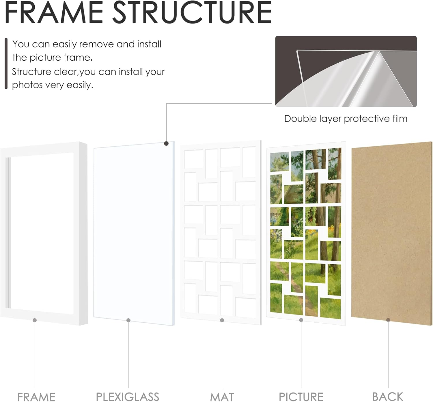 DUENPY 22X32 Collage Picture Frame 4X6 Picture Frames Collage Wall Decor Displays Twenty Four 4X6 Inch Photos Available Horizontal Wall Mounting Display and Vertical White image number 5