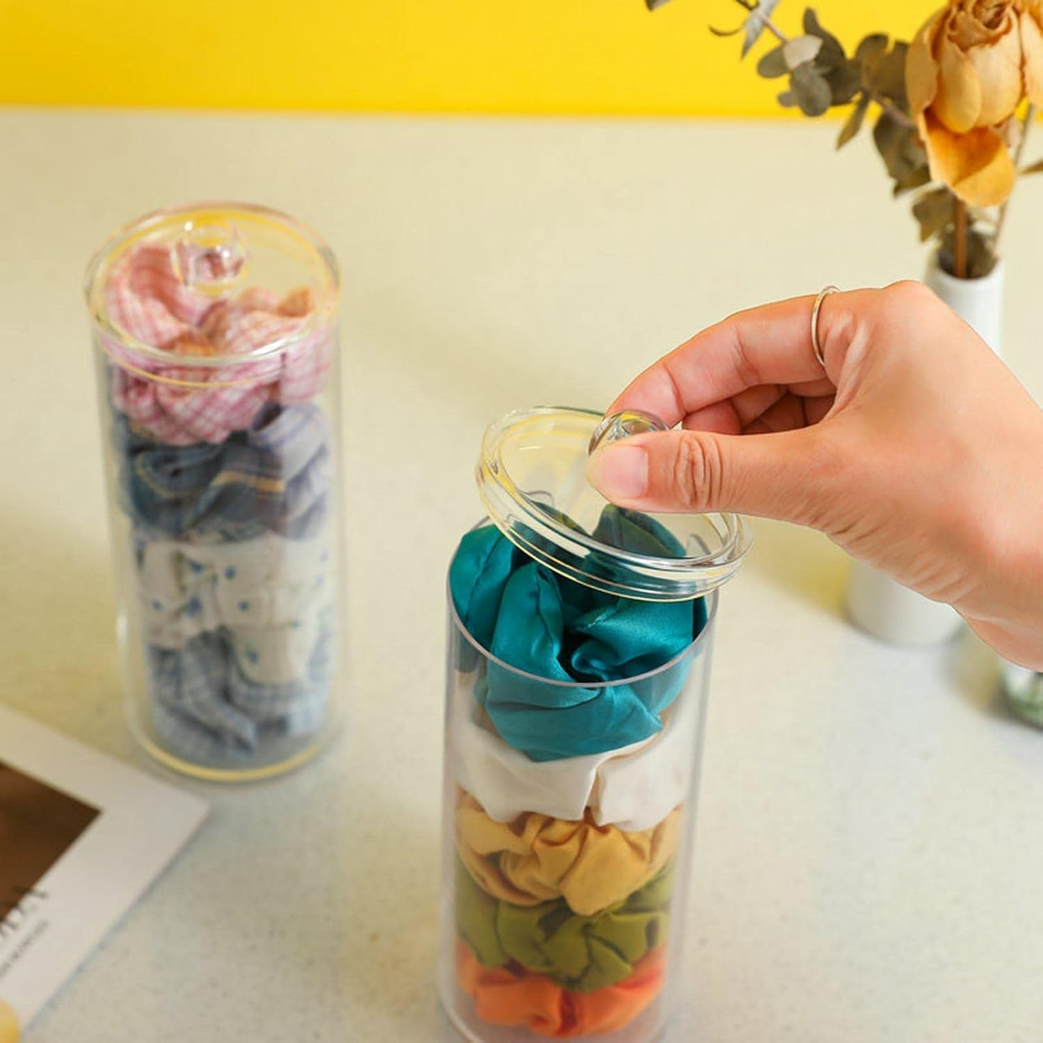 Colaxi Acrylic Scrunchie Holder Stand Organizer with Lid Women Girl Accessories, 2 Packs image number 6