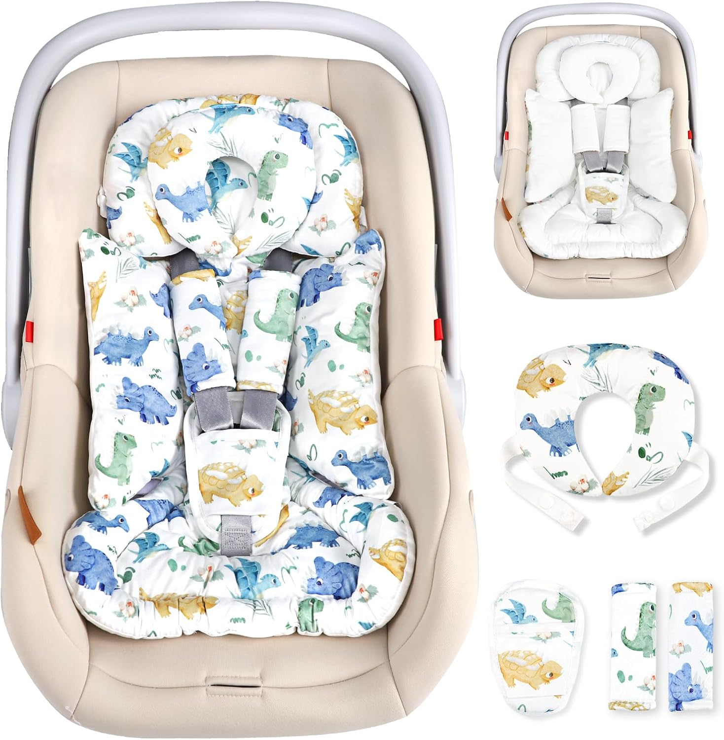 TANOFAR Infant Car Seat Insert for Preemies & Newborns, Baby Car Seat Insert with Removable Head Support, Universal Head and Body Support Pad for Car Seat, Stroller & Swing(Dinosaur) image number 4