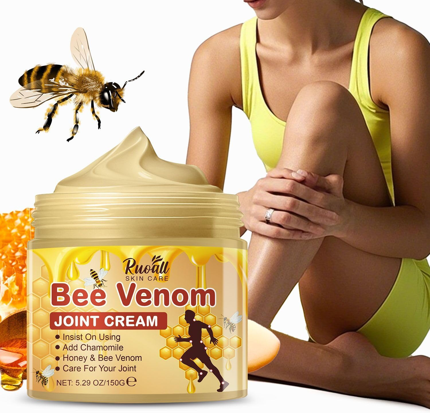 Bee Venom Joint Cream with Chamomile & Honey &ndash; Natural Pain Relief for Joints, Muscles & Arthritis &ndash; Soothes Aches & Stiffness - 150G image number 4