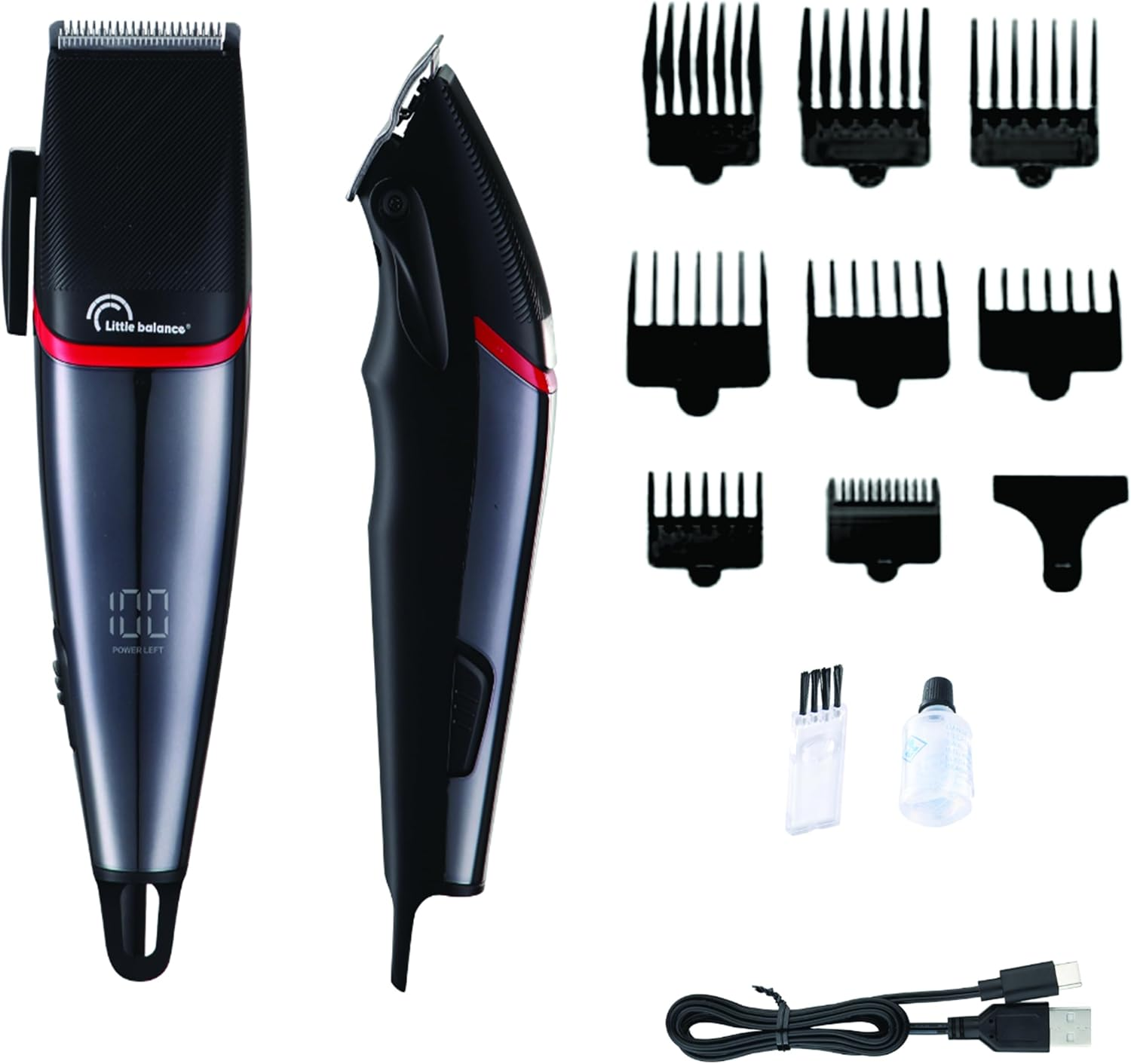 LITTLE BALANCE 8804 Easy Performance Hair Trimmer for Men, 2.5 Hours Runtime, USB-C Charging, LED Display, 8 Attachments, 4 Length Settings, Black image number 5
