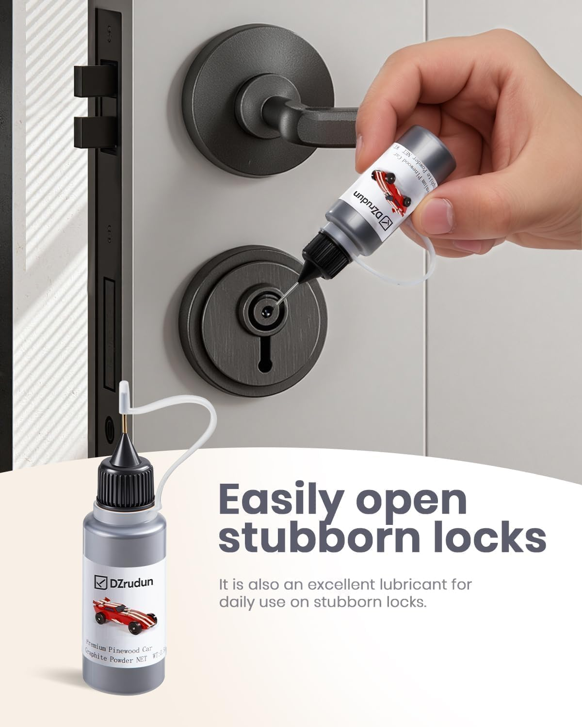 Graphite Powder 0.5OZ for Pinewood Car，Pro Racing Lubricant, Easy-Pour Spout & No-Mess Formula for Competition Cars,Powder Can Be Used on All Kinds of Doors and Locks-Safe for Wood & Metal Parts image number 6