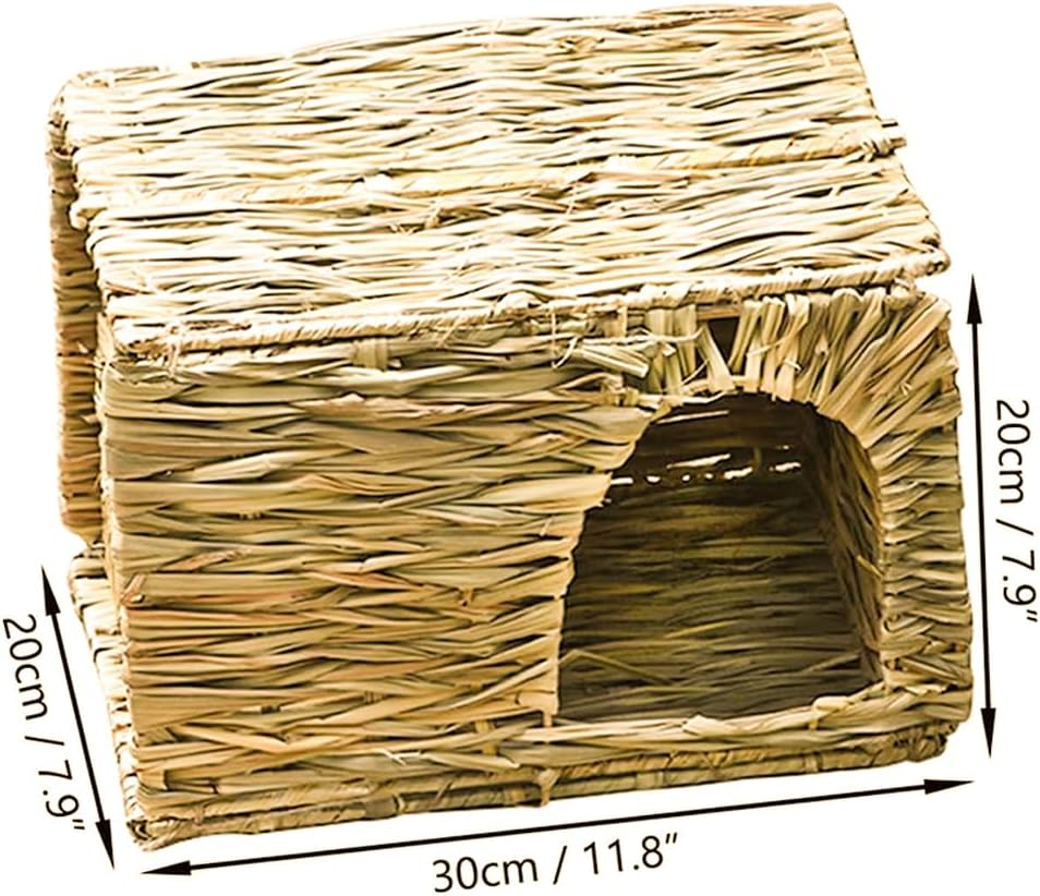 2 Pcs Foldable Grass Woven Animal House/Edible Bunny Hut,Natural Hand Woven Rabbit Cage & Seagrass Hay Bed, Grass House for Rabbit,Totoro,Guinea Pig image number 5