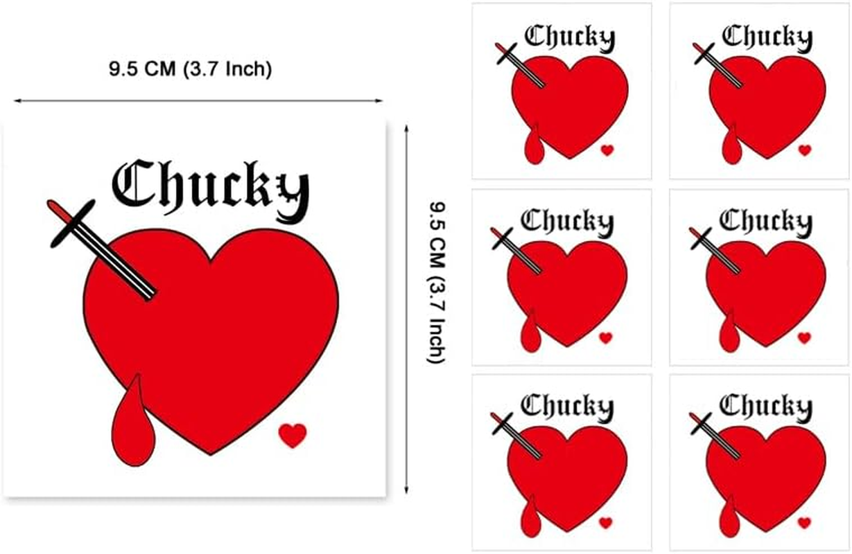PADOUN Chucky Heart Tattoo, 6-Sheet Bride of Chucky Heart Temporary Tattoos for Adults Kids Halloween Costume Parties Cosplay image number 1