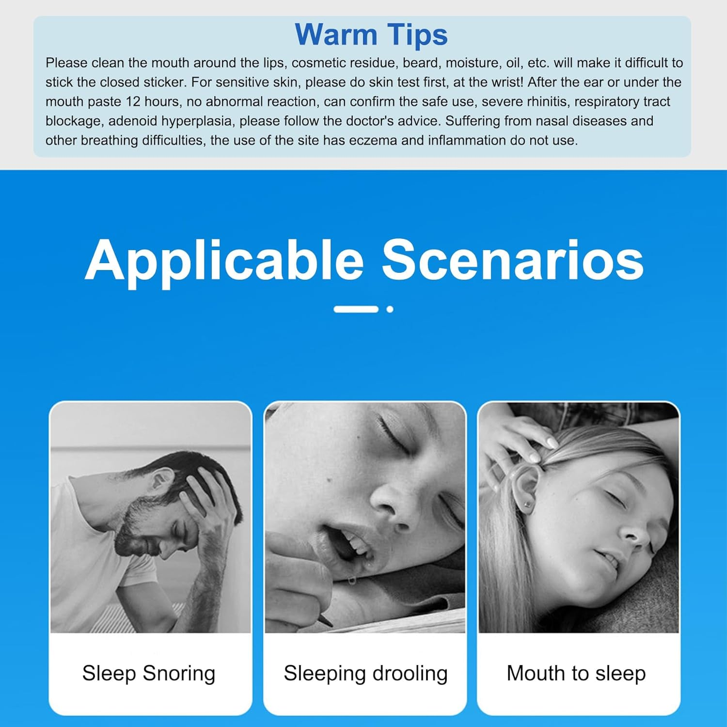 Mouth Tape for Sleeping Anti-Snoring, 60Pcs Breathable H-Shaped Mouth Strips - Sleep Aid Tapes for Improving Nasal Breathing - Blue-60Pcs image number 5