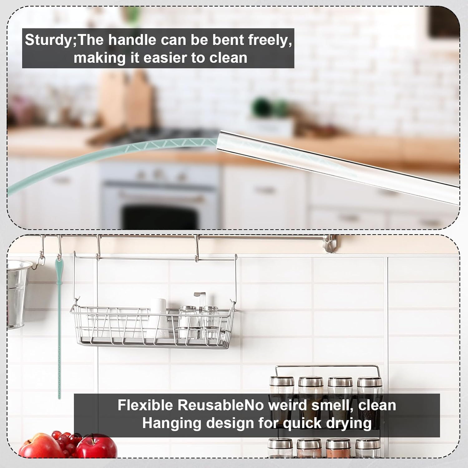 2Pcs Silicone Straw Brushes, 24Cm Extra Long Cleaning Brush Reusable Straw Cleaner for Water Bottles Kitchen Cleaning Tools for Narrow Neck Containers (Green) image number 6