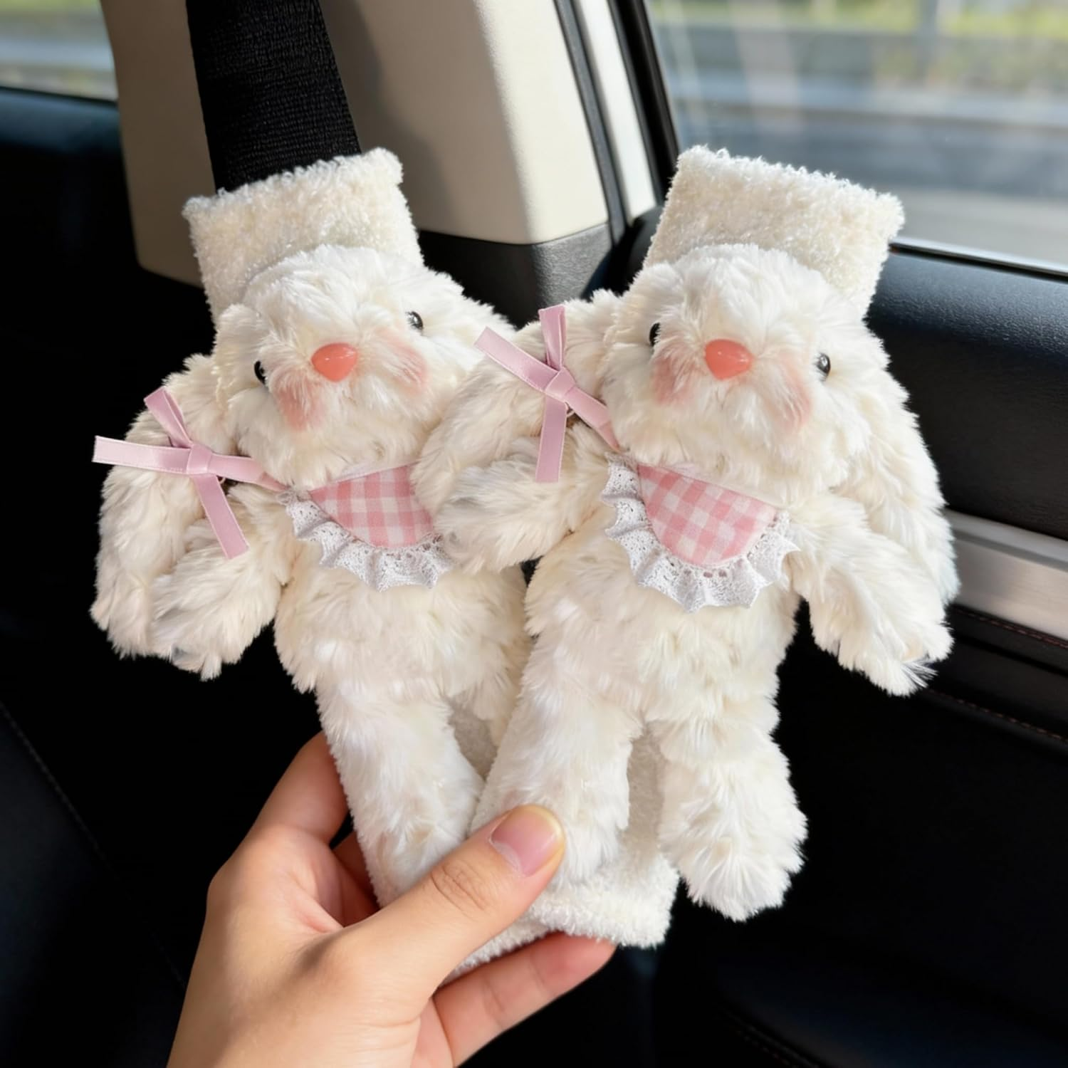 2 PCS Seat Belt Cover Pad, Cute Kawaii Cartoon Seatbelt Covers for Kids and Women, Winter Plush Fluffy Soft Seat Belt Cover, Bunny Dog Bear Seatbelt Cushion,Car Seat Strap Pads (F-Bear)