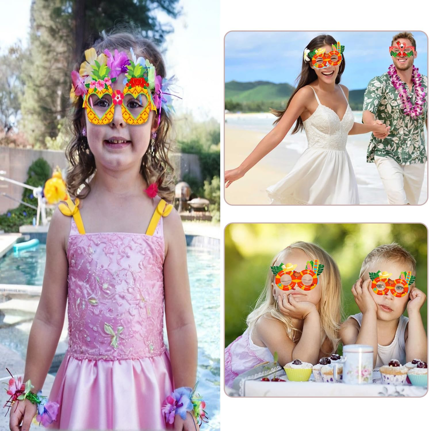 16 Pairs Funny Hawaiian Sunglasses - Tropical Beach Party Supplies, Kids Gifts & Photo Props - Summer Fun Glasses for Adults - Hawaiian Luau Party Favors