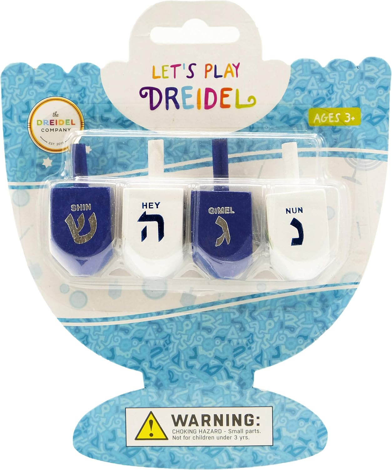 Hanukkah Dreidel Bulk Solid Blue & White Wooden Dreidels Hand Painted - Game Instructions Included! (4-Pack) image number 4
