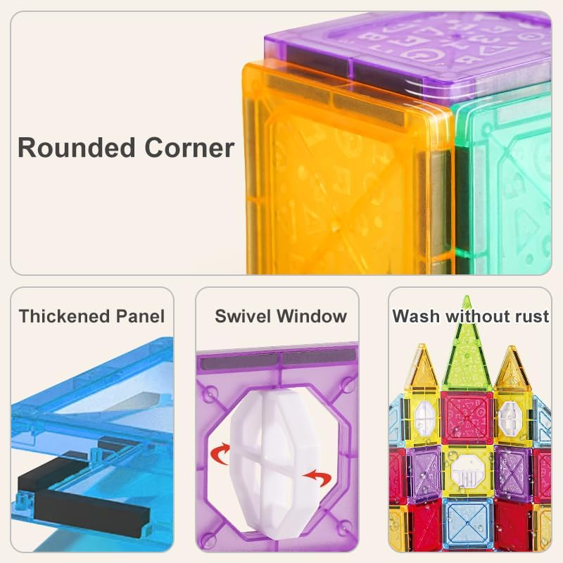 110PCS Magnetic Building Blocks Kids, Large Transparent Alphanumeric STEM Toys with Thickened Core, Colorful Light Effects, Educational Construction Set Boys Girls (AU)