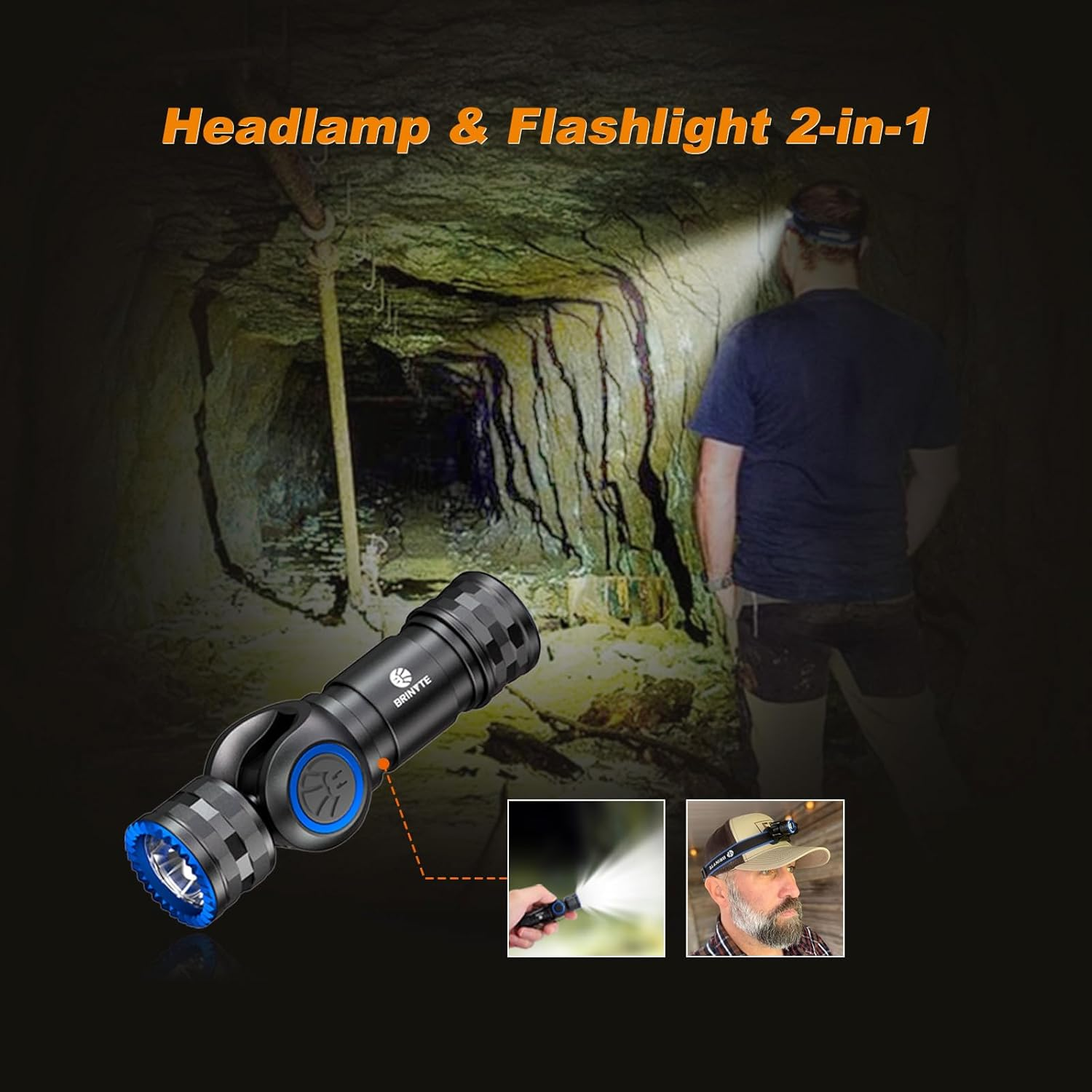 Brinyte HL16 Rechargeable Headlamp Flashlight, 0-90&deg; Adjustable LED Work Light with Magnetic Base Hands-Free Head Torch for Repair, Inspection, Emergency, Camping image number 3